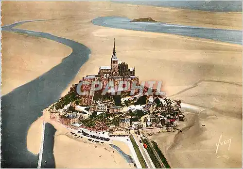Moderne Karte Le mont saint michel (manche) vue aerienne le couesnon et l ilat de tombelaine