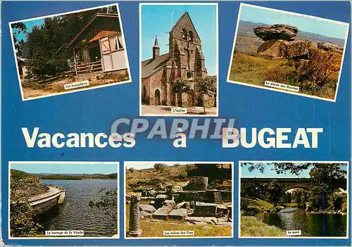 Cartes postales moderne Bugeat (correze) Les bungalows L'eglise Le pont Les ruines des Cars