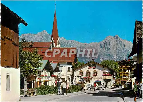 Moderne Karte Seefeld 3600 ft tyrol main street with wetterstern mountains