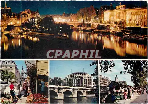 Cartes postales moderne Paris 309 la monnaie illuminee et la pointe de l ile de la cite le marche au fleurs