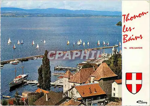 Cartes postales moderne Thonon les bains(74 hte savoie) e ci 22 le port regales sur le lac au fond la cote suisse