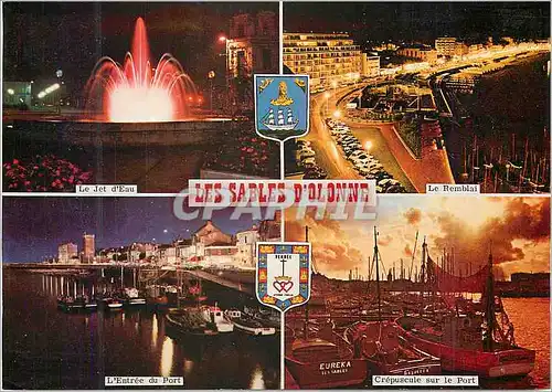 Cartes postales moderne 218 les sables d olonne (vendee 85) Le jet d'eau Le remblai L'entree du port Crepuscule sur le p