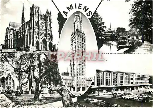Cartes postales moderne 333 amiens (somme) la cathedrale la tour perret les bords de la somme le square la gare du nord