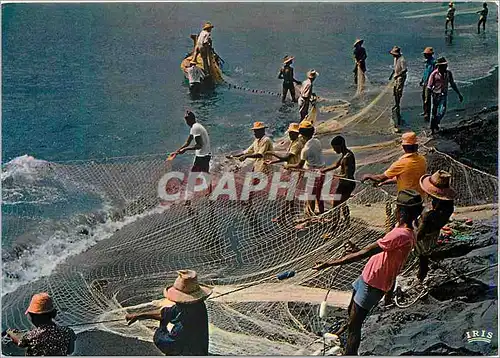 Moderne Karte Antilles francaises 7112 peche a la seyne net fishing Peche
