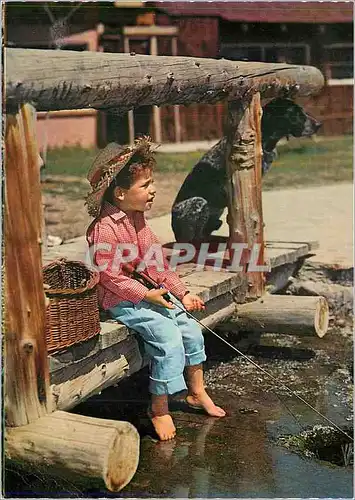 Cartes postales moderne Enfant Peche Chien