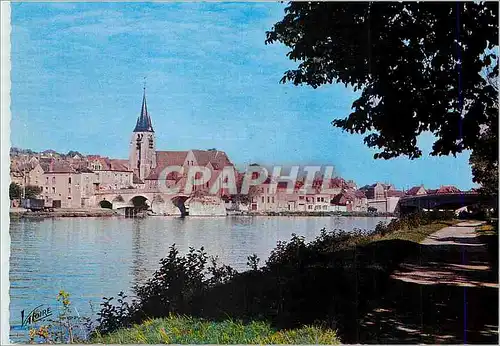 Moderne Karte Pont sur yvonne(yvonne) f 28710 vue sur la ville depuis la rive droite de l yvonne
