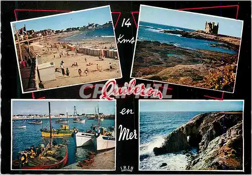 Cartes postales moderne Quiberon 1614 la plage le chateau le port la roche percee Bateaux de peche