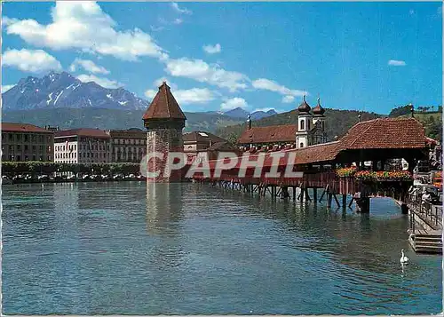 Cartes postales moderne 547 luzern kapellbrucke mit pilatus