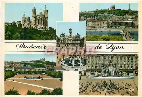 Moderne Karte Souvenir de Lyon Lyon Notre Dame de Fourviere Place des Terreaux