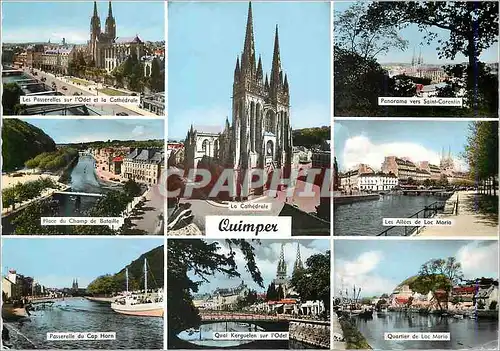 Cartes postales moderne Quimper Les passerelles sur l'Odet et la cathedrale Saint Corentin Place du champ de bataille Ca