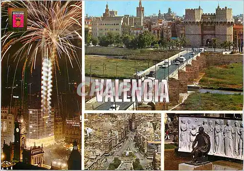 Cartes postales moderne Valencia Vista aurea Puente y Torres de Serranos Plaza del Caudillo
