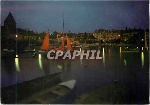 Cartes postales moderne Lausanne Ouchy Le Port de nuit