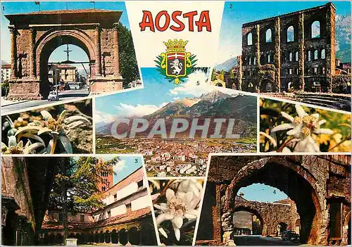 Cartes postales moderne Aosta Arco di Augusto Teatro Romano nello slondo M Emilius Chiostro Collegiata di S Oro