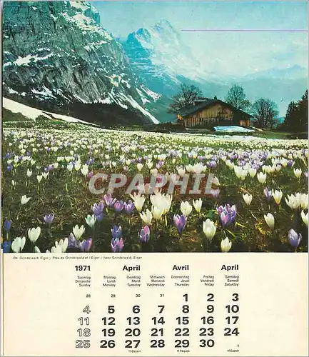 Gindewald Eiger 2 pages calendrier 1971 Avril Mai