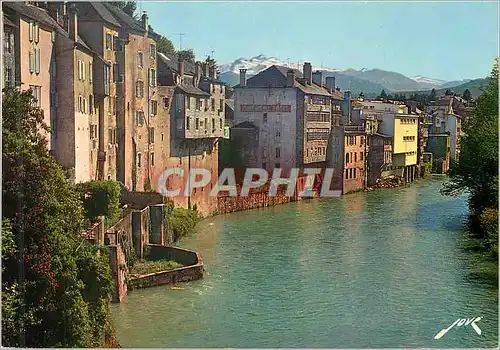 Moderne Karte Collection d Art Pyreneen Oloron Sainte Marie Vieilles maisons sur le Gave d Aspe Au loin le Pic