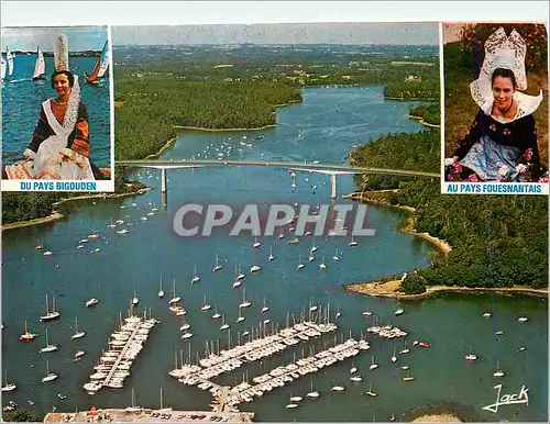 Cartes postales moderne Couleurs de Bretagne Benodet Le port de pisisance et la pont sur l Odet