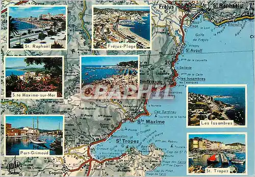 Moderne Karte La Cote d Azur Varoise St Raphael Frejus Plage St Aygulf Les Issambres Ste Maxime sur Mer St Tro