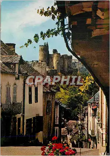 Cartes postales moderne L Aveyron Historique Najac La rue du Bariou et le chateau xiii siecle Le donjon tour circulaire