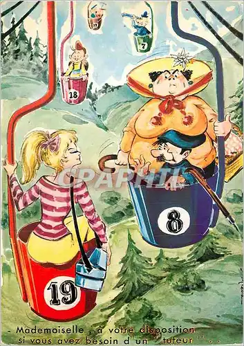 Cartes postales moderne Mademoiselle a votre disposition si vous avez besoin d un tuteur Teleferique