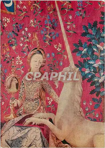 Cartes postales moderne Tapisserie La Dame a la Licome detail Lavue Sight Gesicht xvi siecle Paris Musee de Cluny