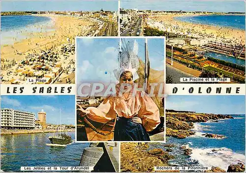 Cartes postales moderne Les Sables d Olonne Vendee La plage La piscine et la plage Les jetees et la Tour D'Arundel Roche