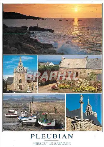 Cartes postales moderne Couleurs de Bretagne La Prequ Ile Sauvage Pleubian Cotes s Armor L eglise maison typique le port