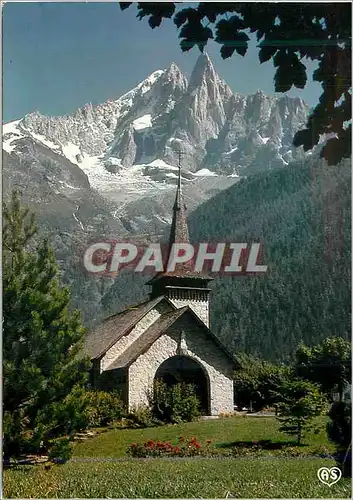 Moderne Karte La Vallee de Chamonix Haute Savoie La Chapelle des Praz devant l Aiguille verte et les Drus