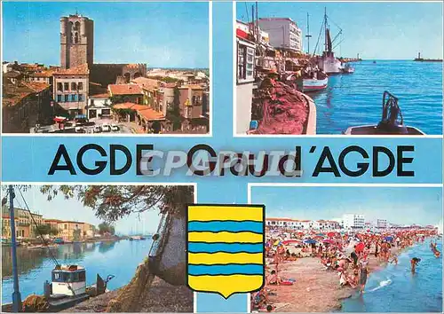 Cartes postales moderne cote languedocienne Agde Grau d Agde Herault La cathedrale St Etienne Les quais Le port du Grau