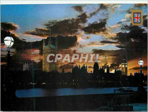 Moderne Karte London Coucher de soleil sur le Big Ben et les Maisons du Parlement