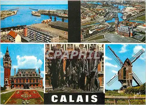 Cartes postales moderne Couleurs et Lumiere de France Calais Pas de Calais L entree du Port L Hotel de Ville et le Port