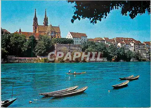 Moderne Karte Basel Bale Rhin et Cathedrale