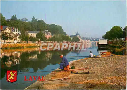 Moderne Karte Laval (Mayenne) Pecheurs au Bord de la Mayenne Peche