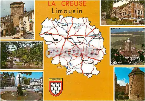 Moderne Karte La Creuse Limousin La Souterraine Aubusson Gueret Evaux les Bains Felletin Bourganeuf