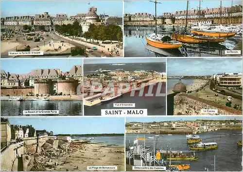 Moderne Karte Saint Malo Cite Corsaire Vue sur la Porte St Vincent Le bassin Bateaux