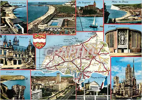 Moderne Karte La Seine Maritime St Valery en Caux Le Treport Mers les bains Etretat Rouen Le Havre Forges les