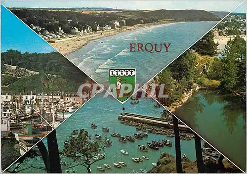 Moderne Karte Erquy (Cotes du Nord) La Plage de Caroual Le Port La Jetee Le Lac Bleu