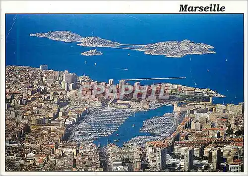 Moderne Karte Marseille (Bouches du Rhone) vue Aerienne sur le Vieux Port et les Iles