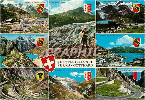 Moderne Karte Susten Grimsel Furka Gotthard