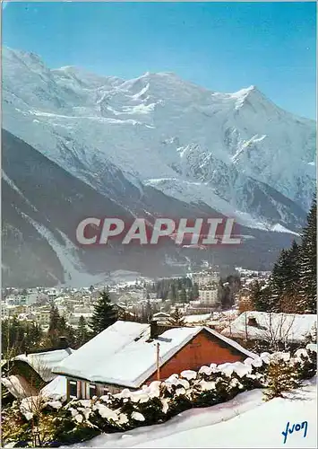 Moderne Karte Chamonix Mont Blanc (Haute Savoie) Couleurs et Lumiere de France vue Generale en Hiver avec au F