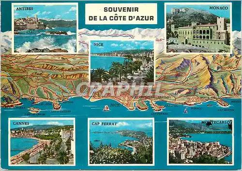 Cartes postales moderne Souvenir de la Cote d'Azur Antibes Nice Monaco Cannes Cap Ferrat Montecarlo