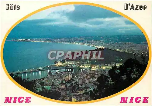 Moderne Karte Nice Cote d'Azur Panorama Nocturne vu du Mont Alban
