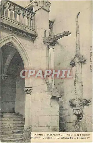 Cartes postales Chateau de Pierrefonds Un Coin de l'Escalier d'Honneur Gargouilles La Salamandre de Francois Ier