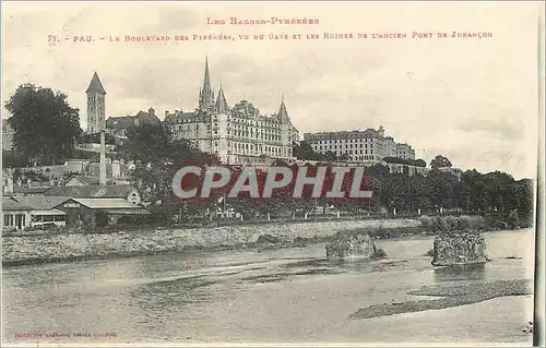 Ansichtskarte AK Pau Le Boulevard des Pyrenees vu du Gave et les Ruinesde l'Ancien Pont de Jurancon