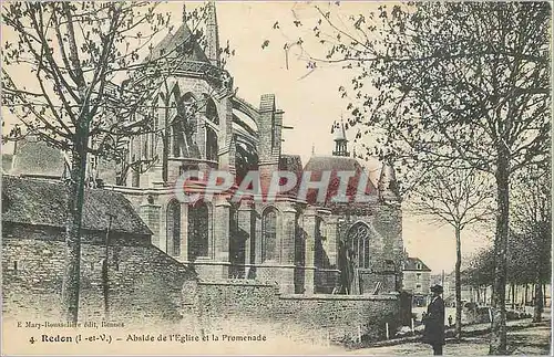 Cartes postales Redon (I et V) Abside de l'Eglise et la Promenade