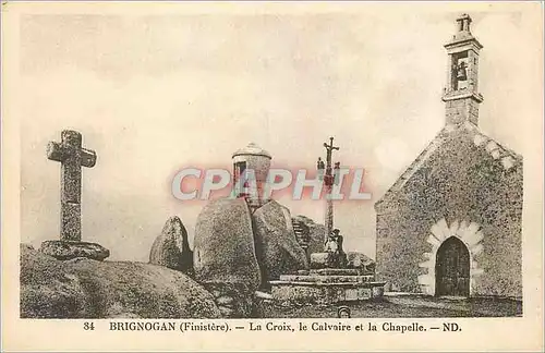 Ansichtskarte AK Brignogan (Finistere) la Croix le Calvaire et la Chapelle