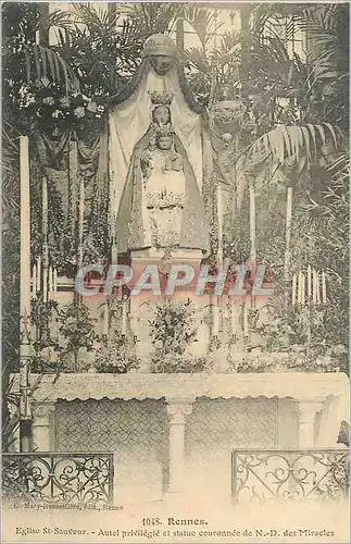 Cartes postales 1048 rennes eglise st sauveur autel privilegie et statue couronnee de n d des miracles