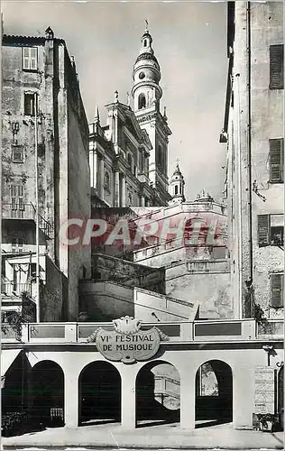 Cartes postales moderne La cote d azur 920 menton l eglise saint michel vue du quai bonaparte Vieme festival de musique