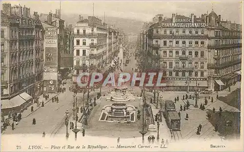 Cartes postales 75 lyon place rue de la republique monument carnot Tramway