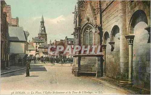 Cartes postales 38 dinan la place l eglise st sauveur et la tour de l horloge