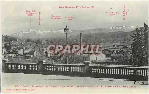 Cartes postales 27 pau Bizanos et la chaine des pyrenees de la terrasse du palais d'hiver